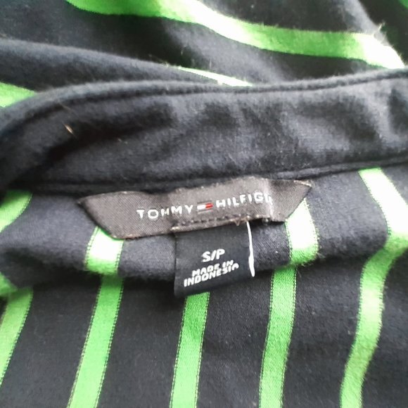 Y2K Tommy Hilfiger Green Navy Striped V-Neck Fitted Midi Sweater Dress S/P - Picture 8 of 11